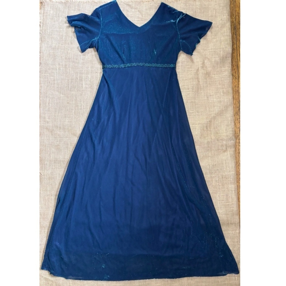 Vintage Blue Green Shimmery Metallic Dress Size 8 Mermaid Fairy Core AS IS READ